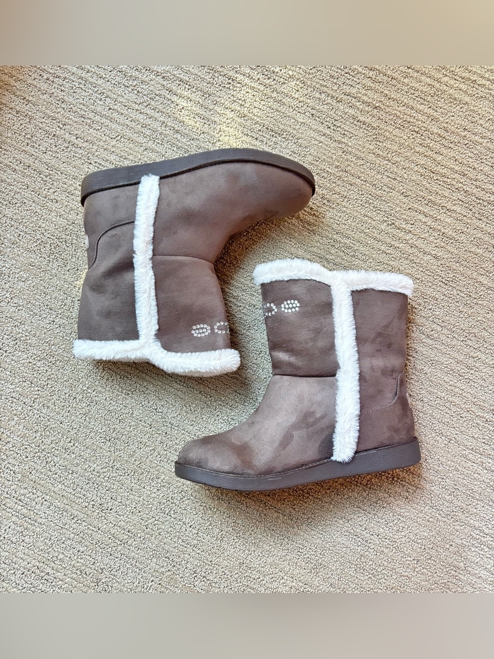 bebe — “lenina” suede faux fur winter boots — brown